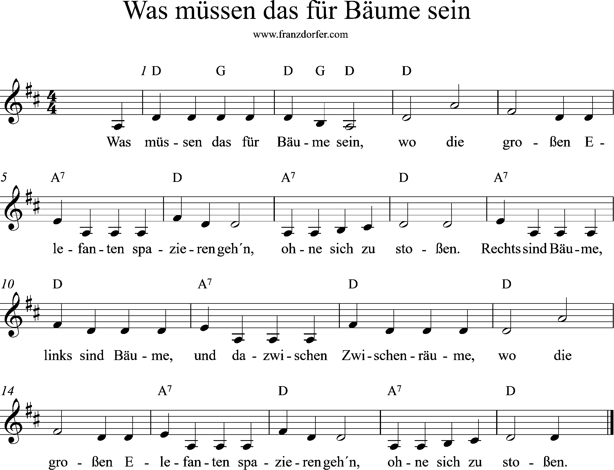 trompetennoten, D-Dur, Was müssen das für Bäume sein